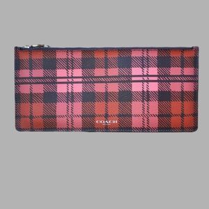 Coach Pink and Red Plaid Pouch